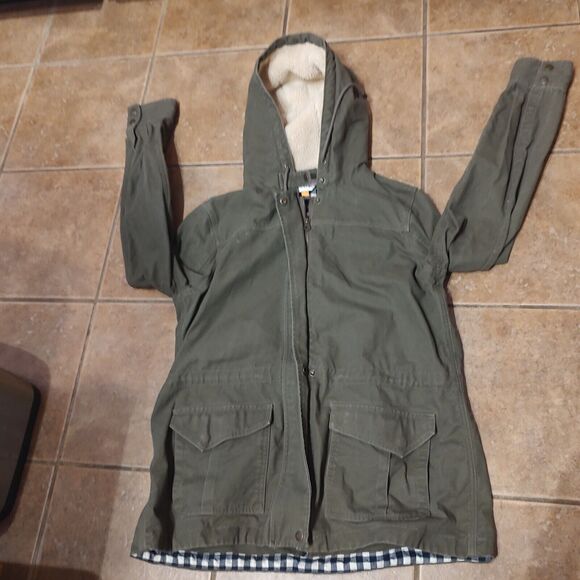 Vintage Orvis Jacket Men's L Green Snap Button Fleece Hooded Fishing Cargo - Picture 1 of 8